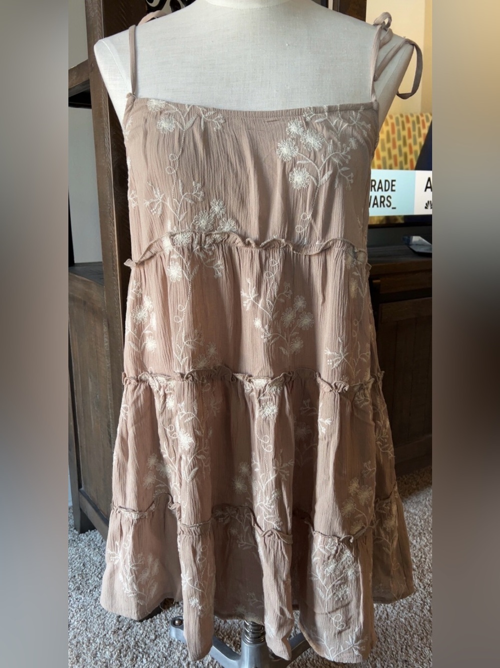 Speechless beige and cream Tiered Embroidered Floral Mini Dress